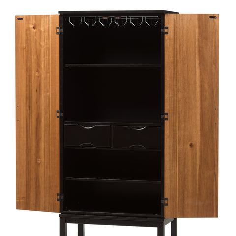 Baxton Studio Marya Mid-Century Modern Dark Brown And Walnut Two-Tone Solid Rubberwood MDF Veneered Wine Cabinet Bar Furniture RT451-OCC-2CTN