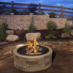 MRT SUPPLY 35 Inch Outdoor Cast Stone Fire Pit w/Screen, Natural Stone with Ebook