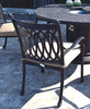 Image of 7 pc patio dining set Cast aluminum powder coated burner round table Grand Tuscany outdoor dining chairs and swivels.