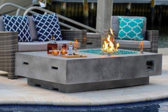 AKOYA Outdoor Essentials 65" Rectangular Modern Concrete Fire Pit Table w/Glass Guard and Crystals in Gray by (Emerald Green)