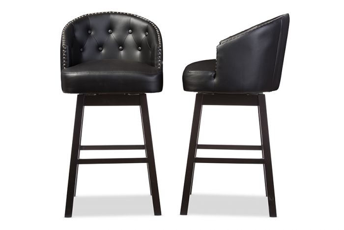 Baxton Studio Avril Modern and Contemporary Faux Leather Tufted Swivel Barstool with Nail heads Trim (Set of 2) Bar Furniture  BBT5210A1-BS