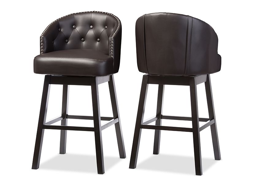 Baxton Studio Avril Modern and Contemporary Faux Leather Tufted Swivel Barstool with Nail heads Trim (Set of 2) Bar Furniture  BBT5210A1-BS