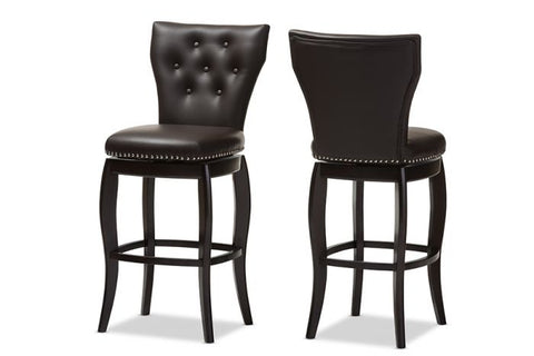 Baxton Studio Leonice Modern and Contemporary Dark Brown Faux Leather Upholstered Button-tufted 29-Inch Swivel Bar Stool (Set of 2) Bar Furniture BBT5222