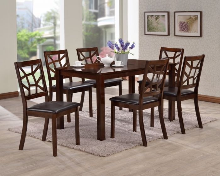 Baxton Studio Mozaika Wood and Leather Contemporary 7-Piece Dining Set Dining Room PCH305SQ (S3)/PCH 6339-DC(6)