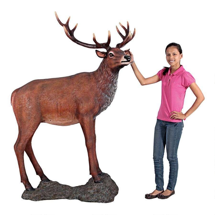 Design Toscano Grand-Scale Red Deer Buck Statue with Base NE130058