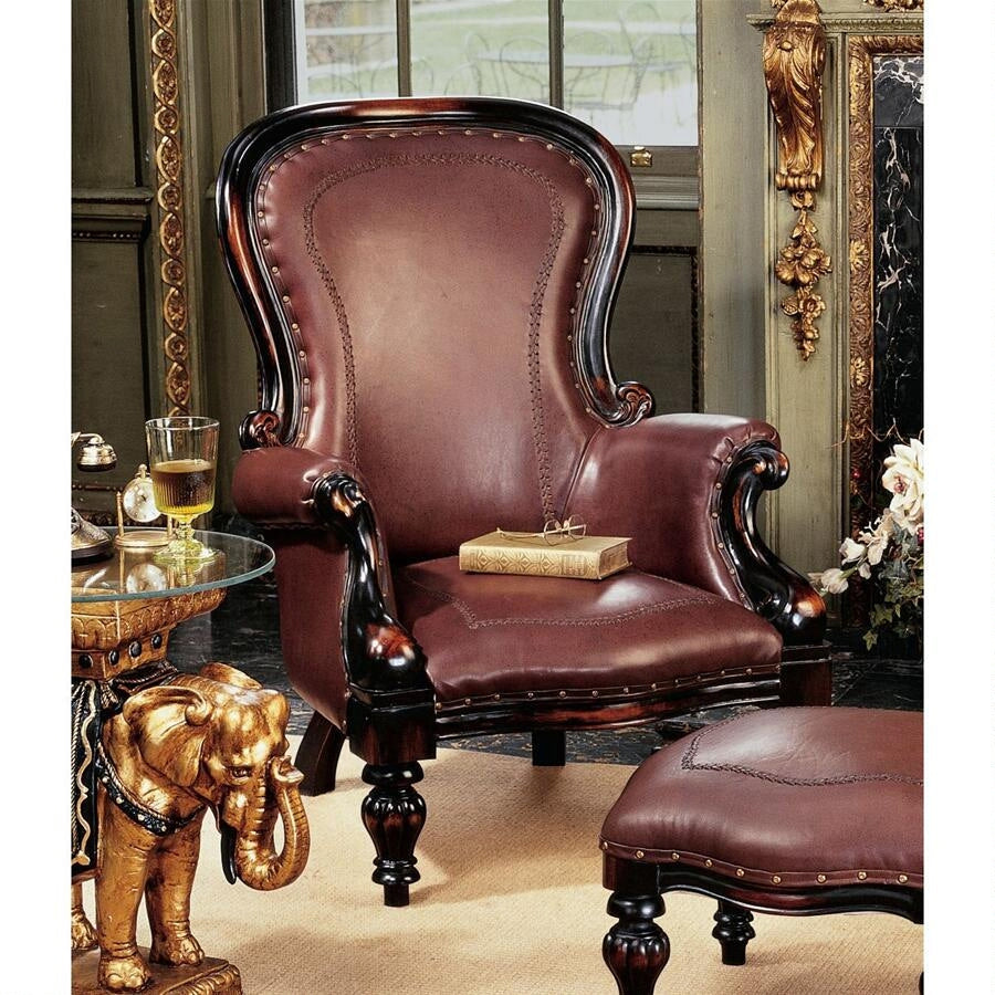 Design Toscano Victorian Rococo Faux Leather Wing Chair AF71118