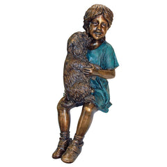 Design Toscano Puppy Kisses, Sitting Girl Cast Bronze Garden Statue PN6570