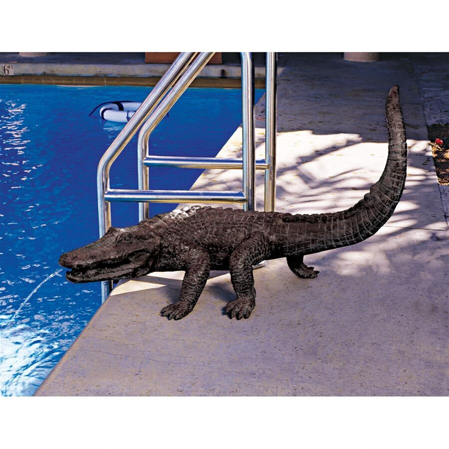Design Toscano Gator on the Prowl: Spitting Bronze Alligator Garden Statue SU1860