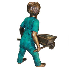 Design Toscano Wheelbarrow Willie, Garden Boy Cast Bronze Garden Statue PN5618