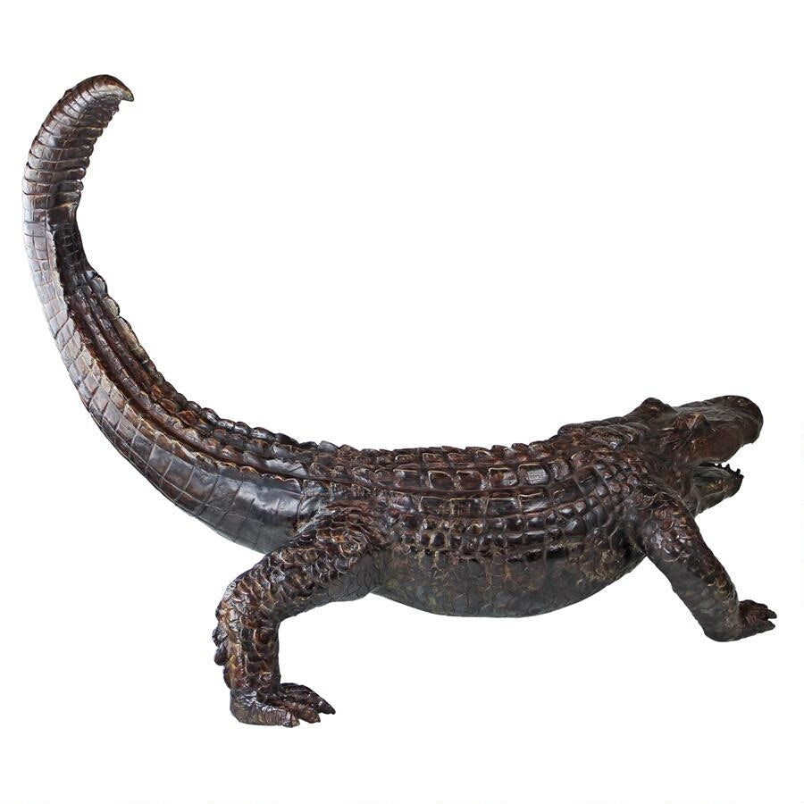 Design Toscano Gator on the Prowl: Spitting Bronze Alligator Garden Statue SU1860