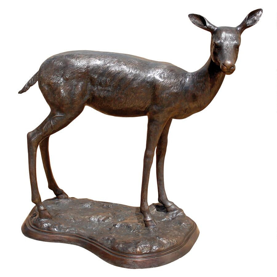 Design Toscano Standing Mother Doe and Baby Fawn Deer Cast Bronze Garden Statue Set AS9223681