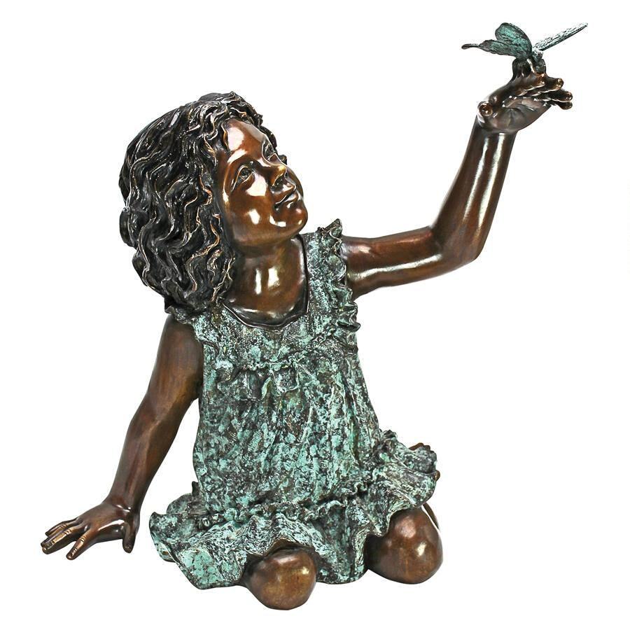 Design Toscano Butterfly Wonder, Little Girl Cast Bronze Garden Statue AS26046