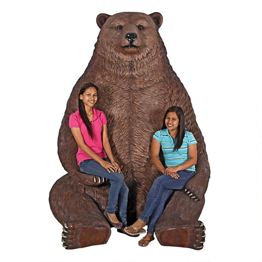Design Toscano Sitting Pretty Oversized Brown Bear Statue with Paw Seat NE130011