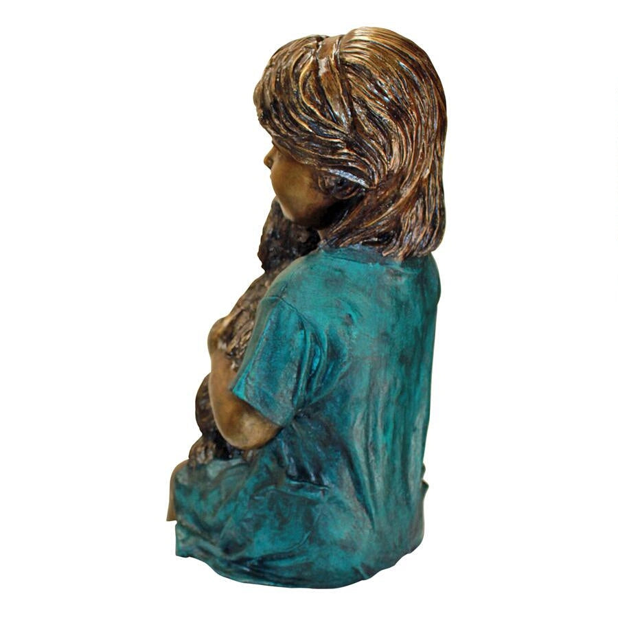 Design Toscano Puppy Kisses, Sitting Girl Cast Bronze Garden Statue PN6570