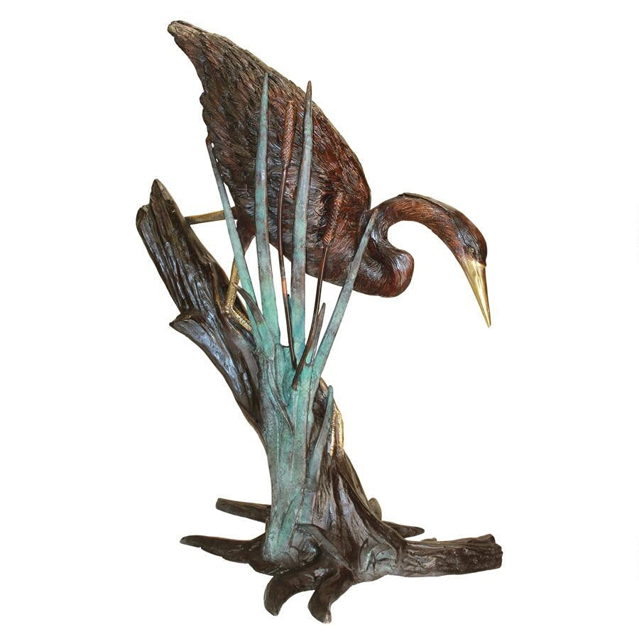 Design Toscano Fishing Heron in Reeds Cast Bronze Garden Statue KW81115