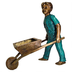 Design Toscano Wheelbarrow Willie, Garden Boy Cast Bronze Garden Statue PN5618