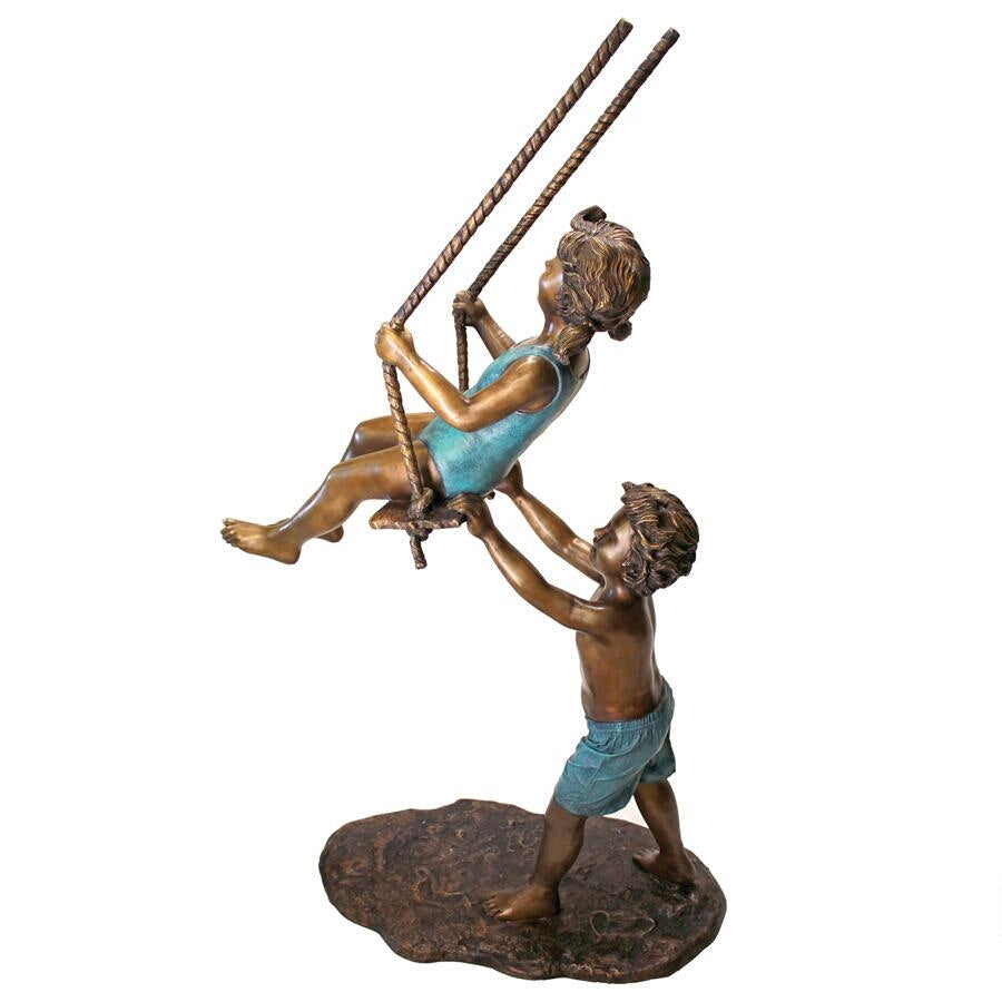Design Toscano Swinging Children Solid Cast Bronze Garden Statue PN7538