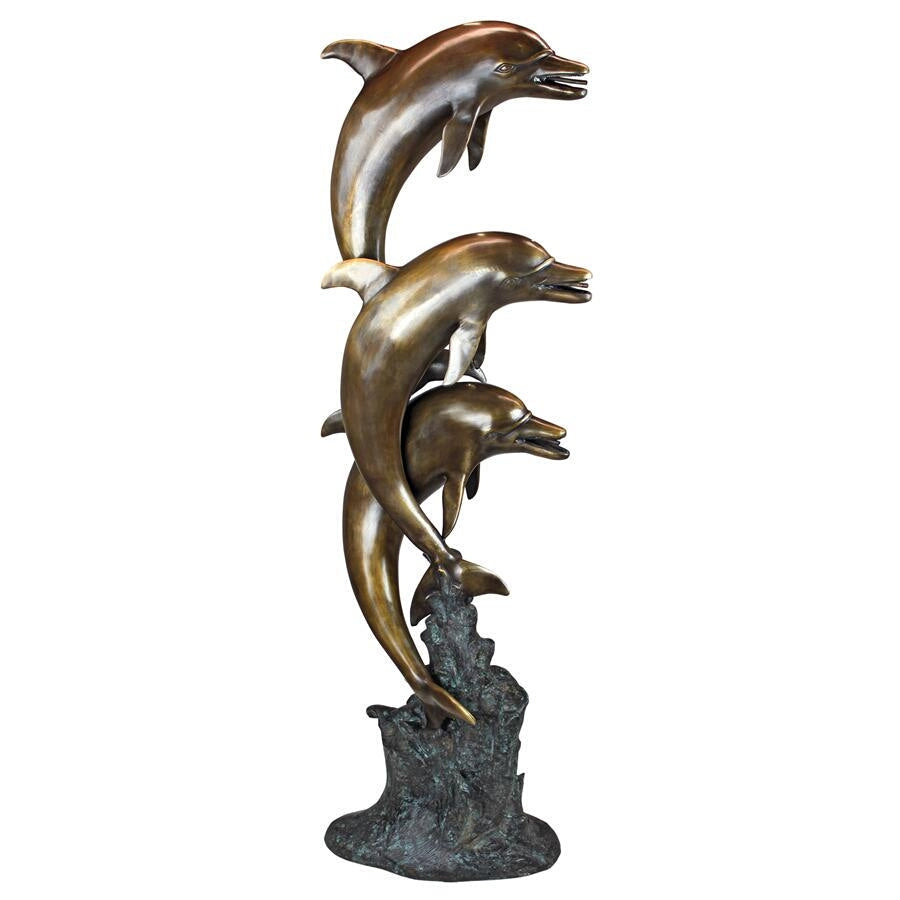 Design Toscano Triple Leaping Dolphins Cast Bronze Garden Statue AS23142