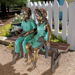 Design Toscano Read to Me, Boy and Girl on BenchCast Bronze Garden Statue PN7303