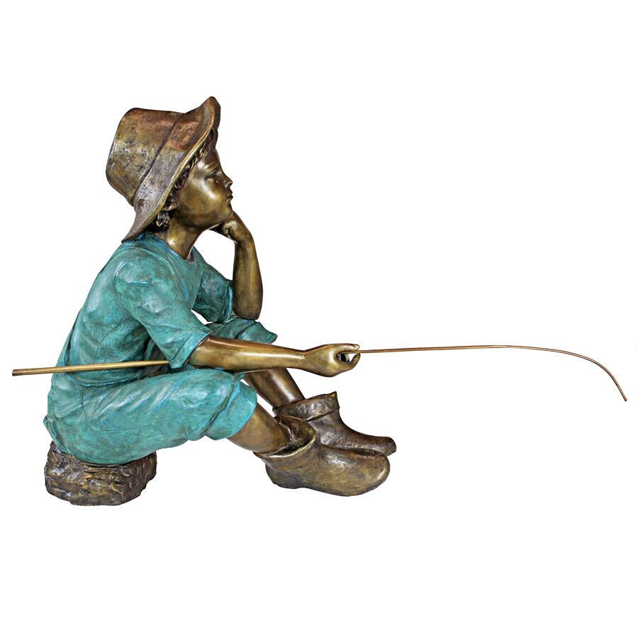 Design Toscano Fish Wish Fisherboy Cast Bronze Garden Statue PN6961