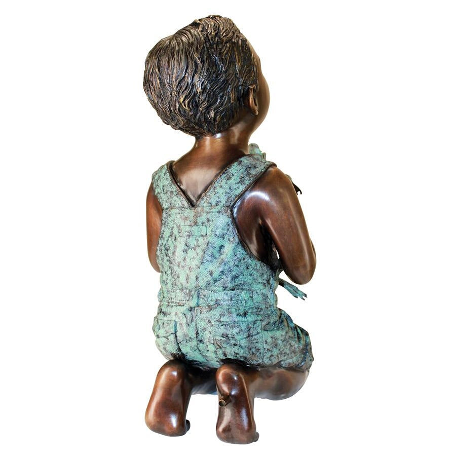 Design Toscano New Friend, Boy with Frog Cast Bronze Garden Statue AS26040