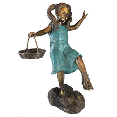 Design Toscano Brittany with a Basket, Little Girl Cast Bronze Garden Statue PN6326