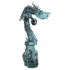 Design Toscano Asian Dragon with Oriental Power Orb Bronze Garden Statue PK2145