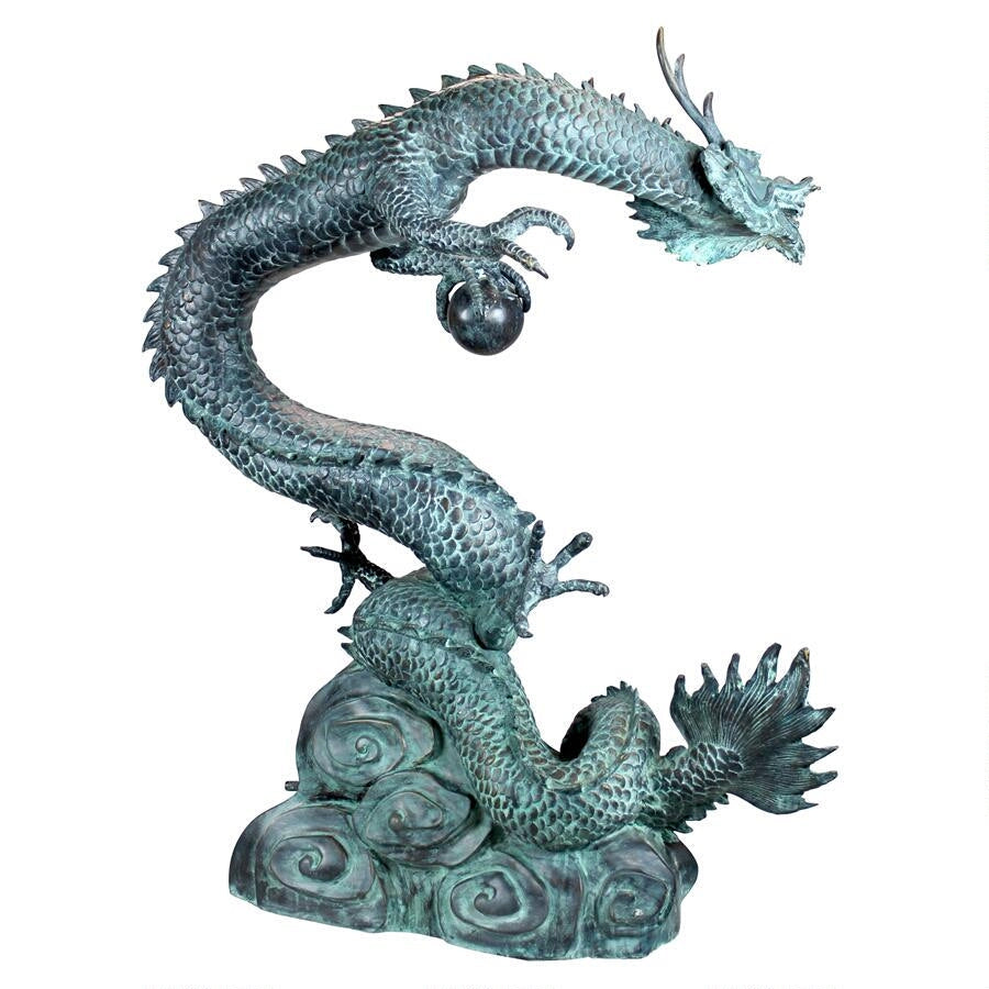 Design Toscano Asian Dragon with Oriental Power Orb Bronze Garden Statue PK2145