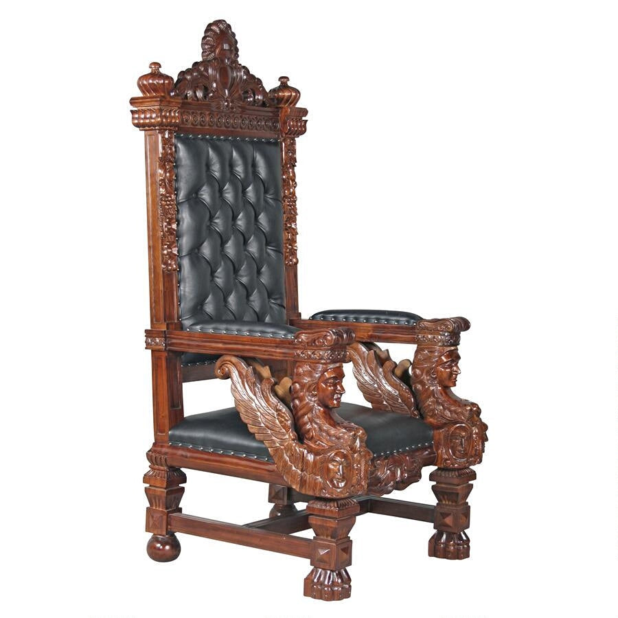 Design Toscano The Fitzjames Hand-Carved Solid Mahogany Throne Chair AF1204