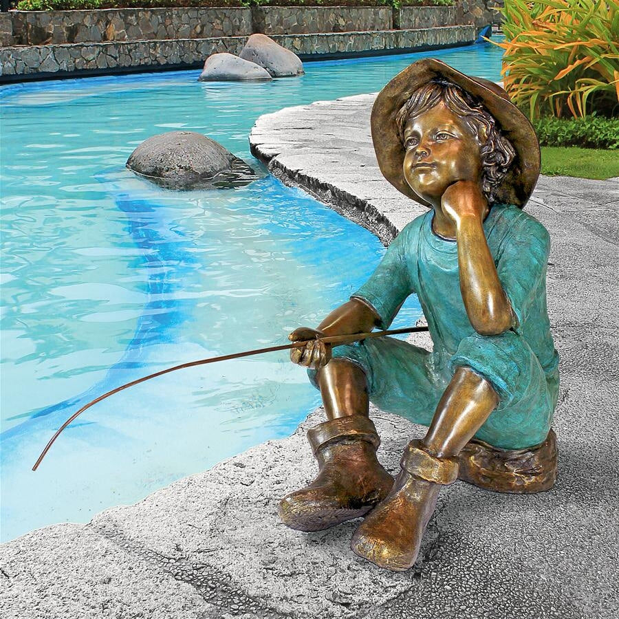 Design Toscano Fish Wish Fisherboy Cast Bronze Garden Statue PN6961