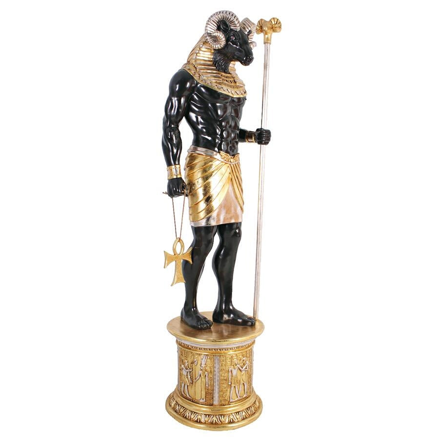 Design Toscano The Egyptian Grand Ruler Collection: Life-Size Khnum Statue atop a Temple Column Mount NE23562