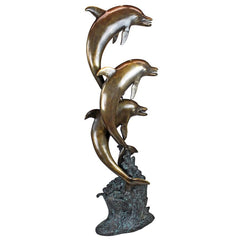 Design Toscano Triple Leaping Dolphins Cast Bronze Garden Statue AS23142