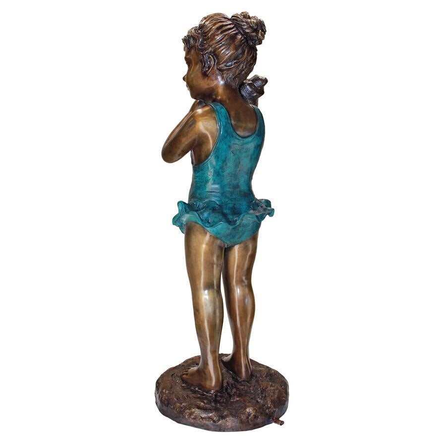 Design Toscano Sea Shell Sounds Standing Girl Cast Bronze Garden Statue PN6572
