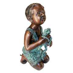 Design Toscano New Friend, Boy with Frog Cast Bronze Garden Statue AS26040