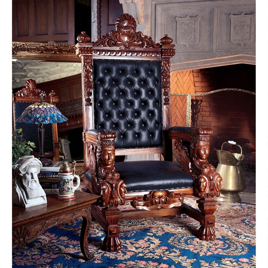 Design Toscano The Fitzjames Hand-Carved Solid Mahogany Throne Chair AF1204