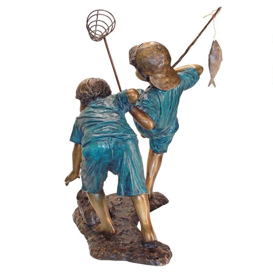 Design Toscano Double Trouble Fishing Boys Cast Bronze Garden Statue PN7504
