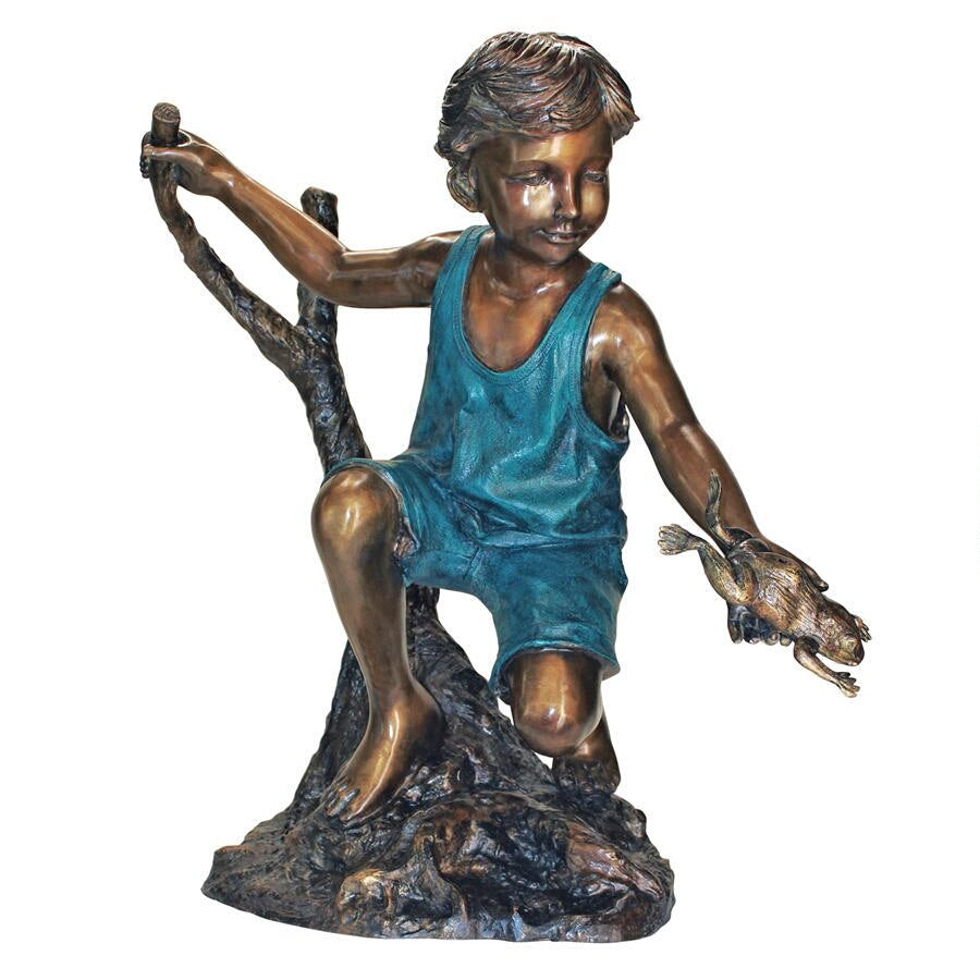 Design Toscano Catch and Release, Boy with Frog Cast Bronze Garden Statue PN7292