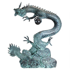 Design Toscano Asian Dragon with Oriental Power Orb Bronze Garden Statue PK2145