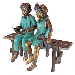 Design Toscano Read to Me, Boy and Girl on BenchCast Bronze Garden Statue PN7303