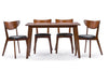 Image of Baxton Studio Sumner Mid-Century Style "Walnut" Brown 5-Piece Dining Set  Dining Room RT331-TBL-CHR